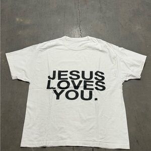 White T-Shirt with Black 'Jesus Loves You' Print